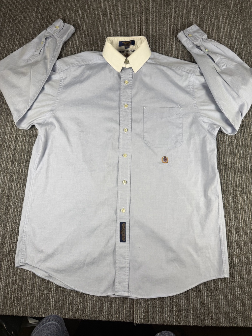 Tommy Hilfiger Light Blue Oxford Style Dress Shirt with White Collar
